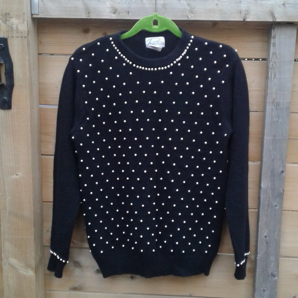 Vintage wool angora blend pearl beaded sweater